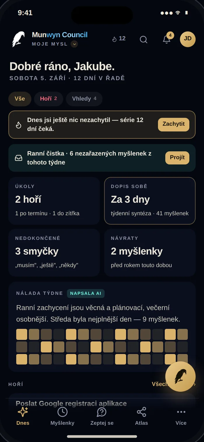 Munwyn na iPhonu — 3D atlas, dnešní úkoly a růst archivu
