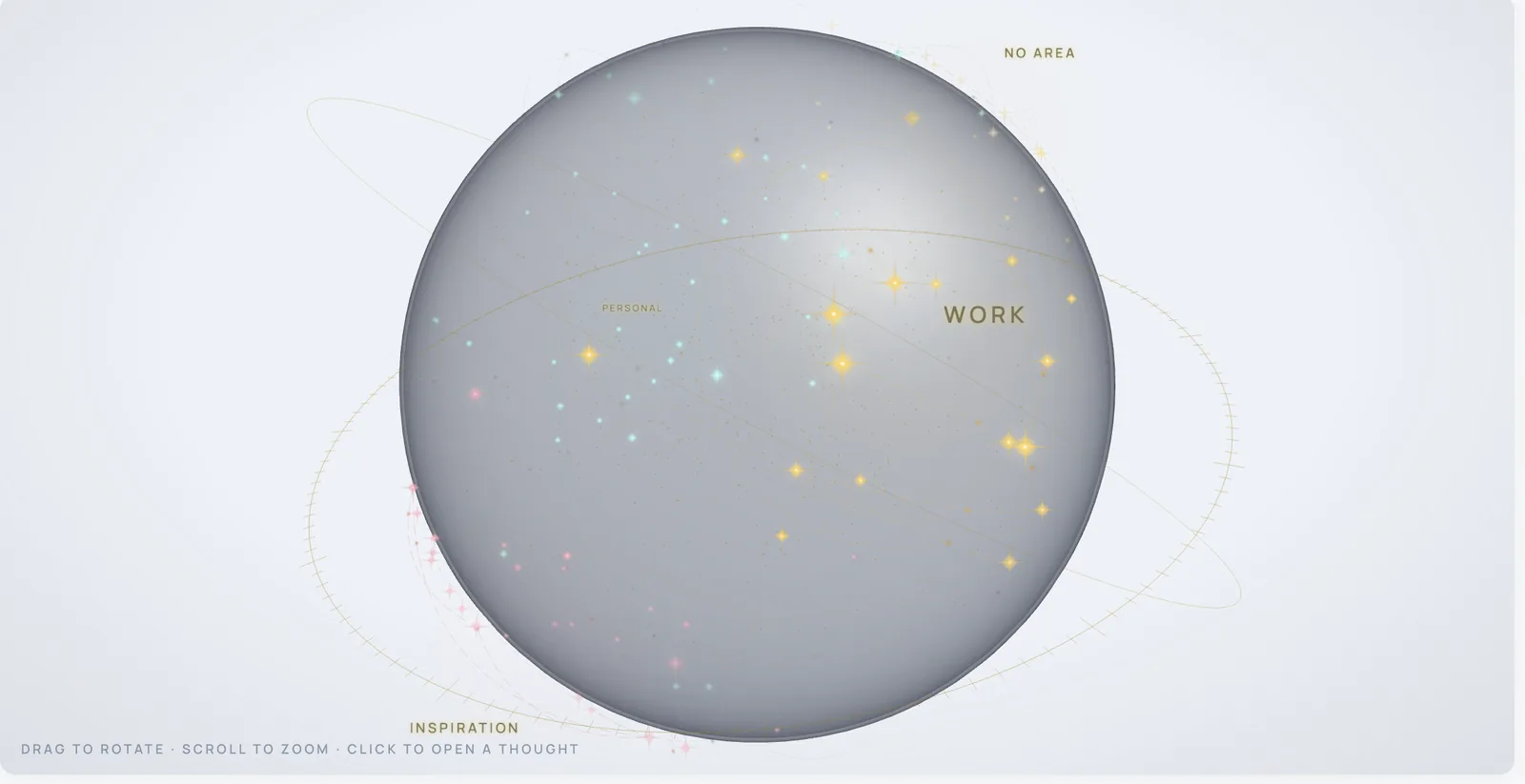 Light variant of the 3D atlas — Milk Glass with Personal, Work and Inspiration constellations